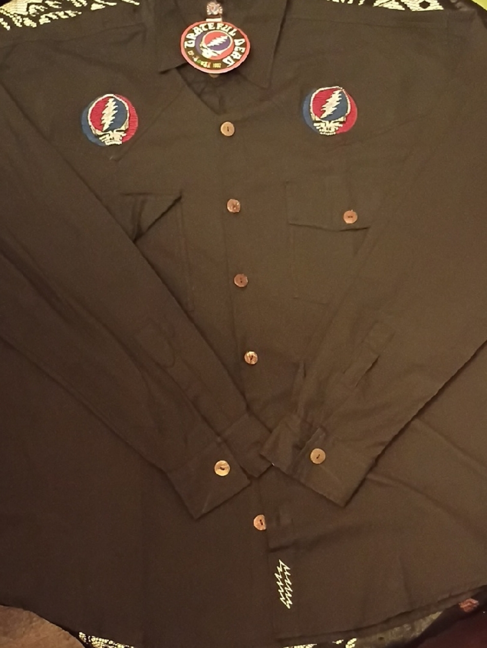 Grateful Dead by Jayli Embroidered Steal Your Face & Bolt Button Down Shirt